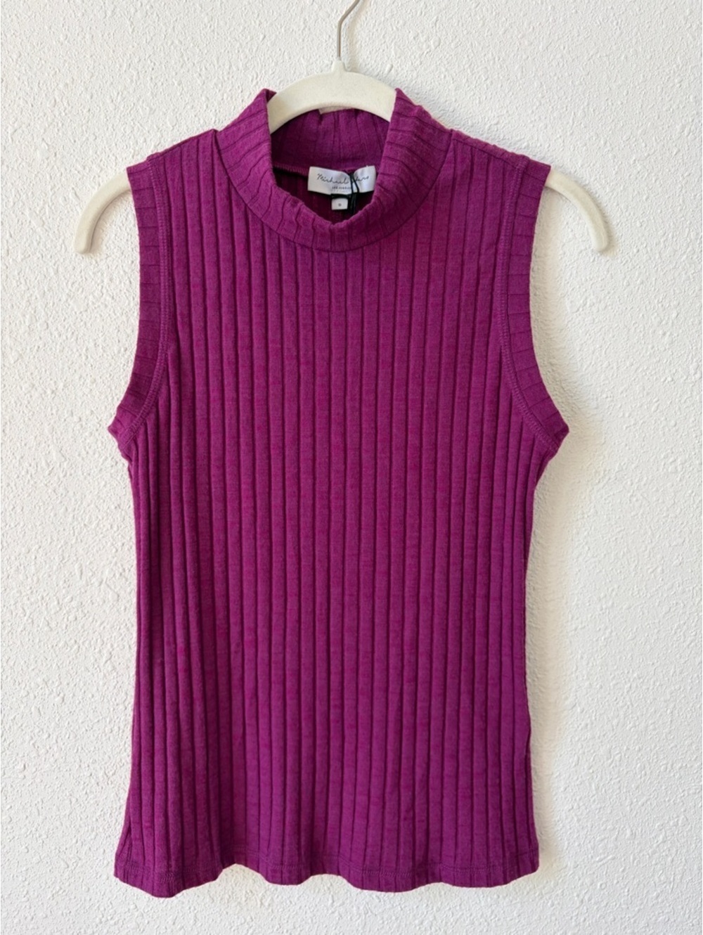 Michael Stars Violet Mock Neck Shell Berry Size Small Ribbed Colorful